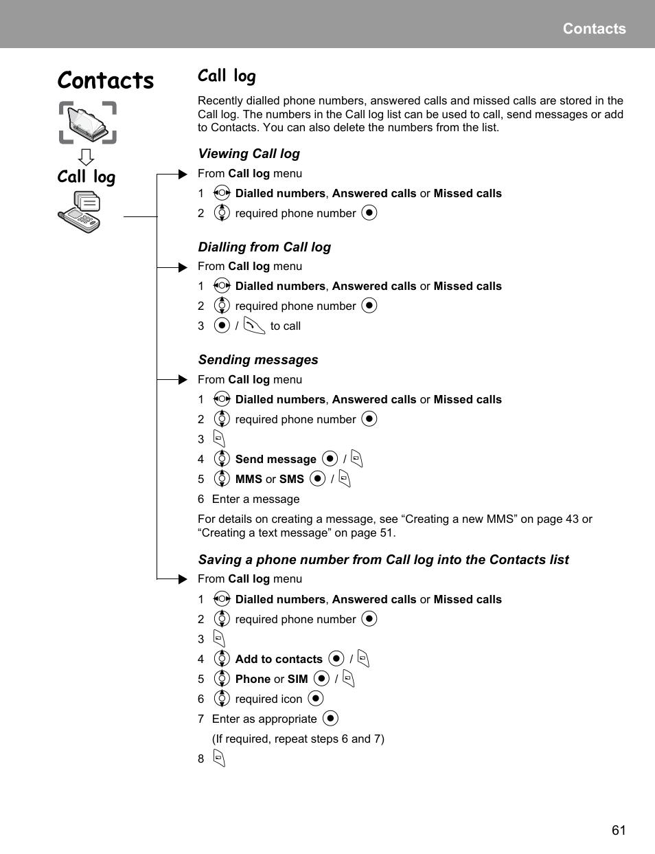 Call log, Contacts | Philips X400 User Manual | Page 64 / 105