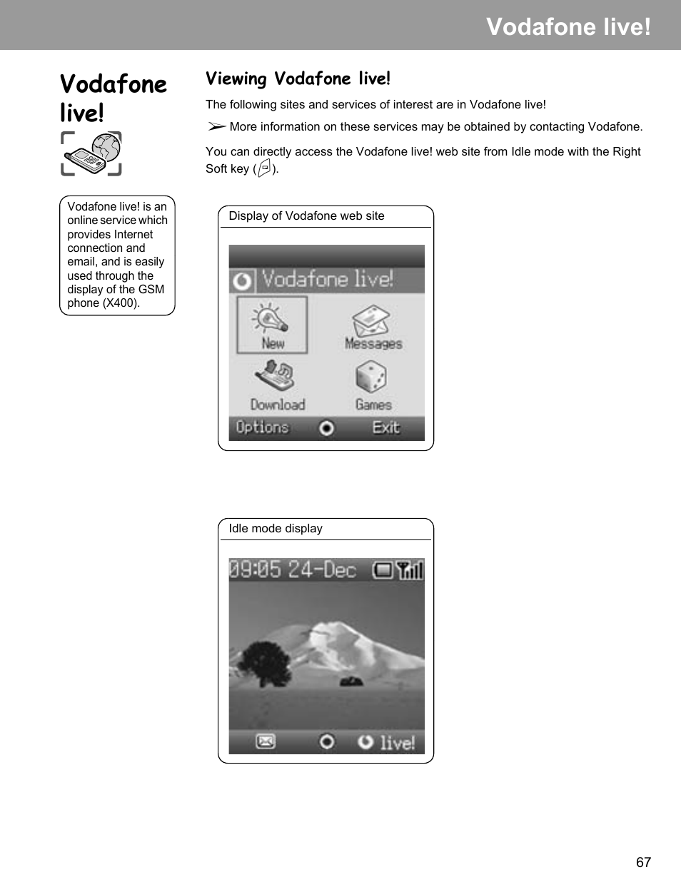 Vodafone live, Viewing vodafone live | Philips X400 User Manual | Page 70 / 105