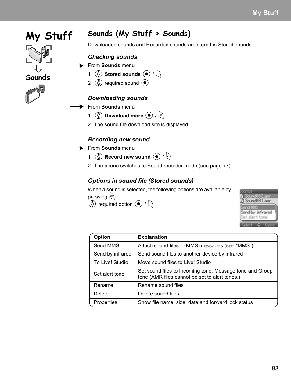 Sounds (my stuff > sounds), Sounds, My stuff | Philips X400 User Manual | Page 86 / 105