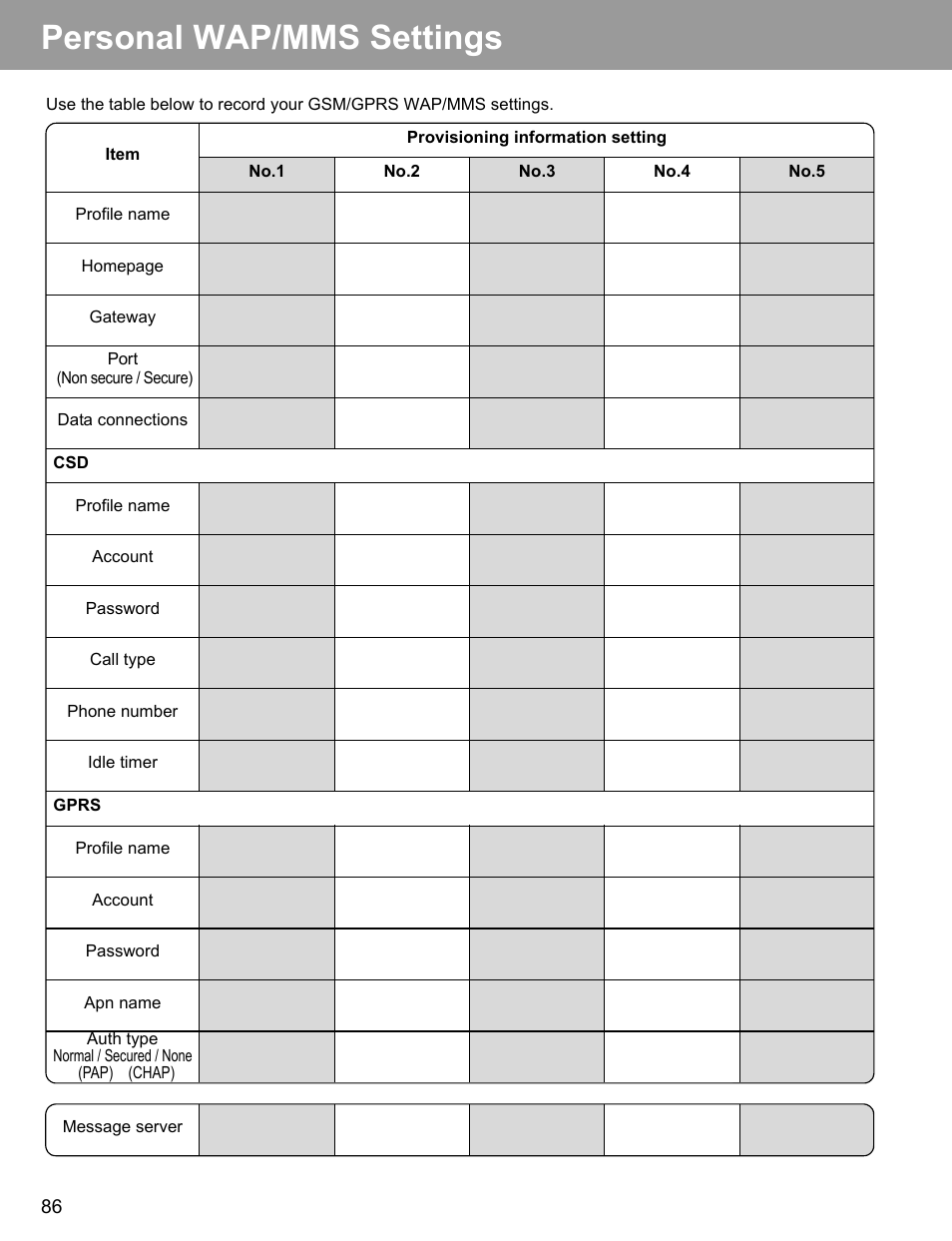 Personal wap/mms settings | Philips X400 User Manual | Page 89 / 105