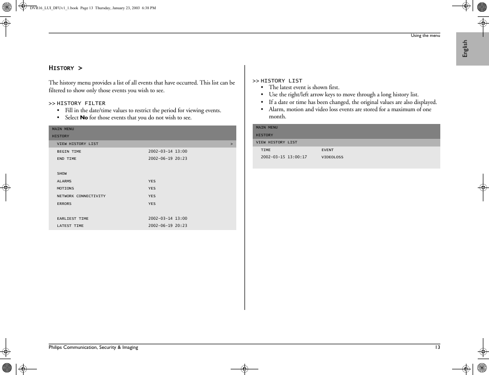 English, For those events that you do not wish to see | Philips Divar Digital versatile recorder User Manual | Page 13 / 18