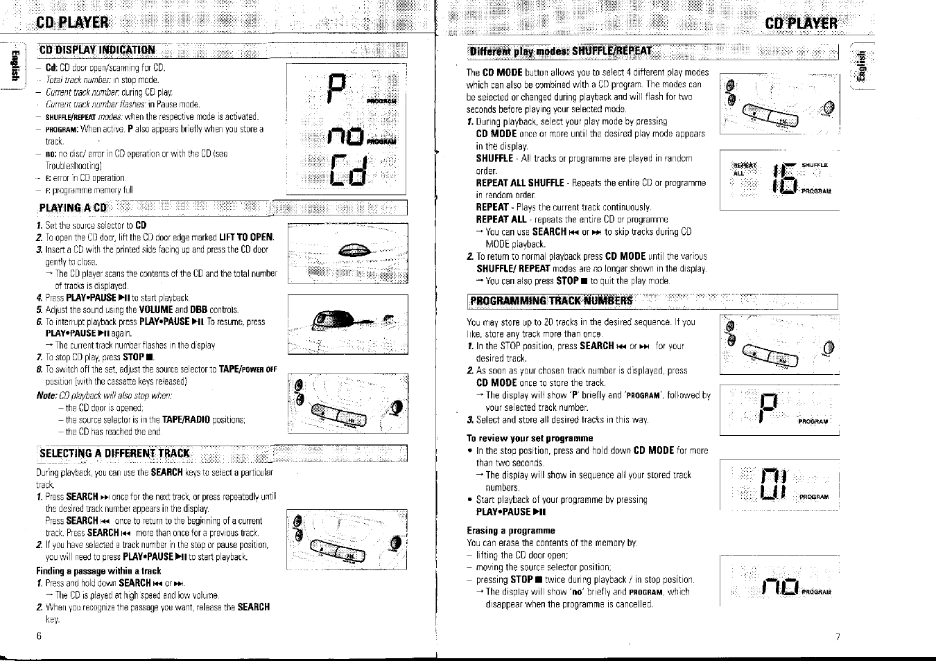 Cd player, Cd display indication, Playing a cd | Selecting a ditfehenttrack, Different play madea: shuffleaiepeat, 1c lu | Philips AZ1007/01 User Manual | Page 4 / 26