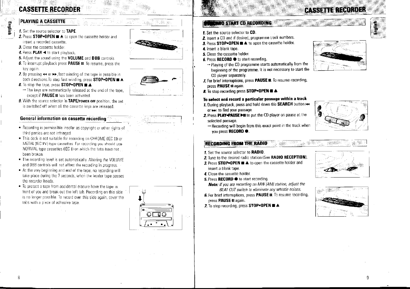 Ptaying a cassette, General information on cassette recording, Cassehe recorder | Philips AZ1007/01 User Manual | Page 5 / 26