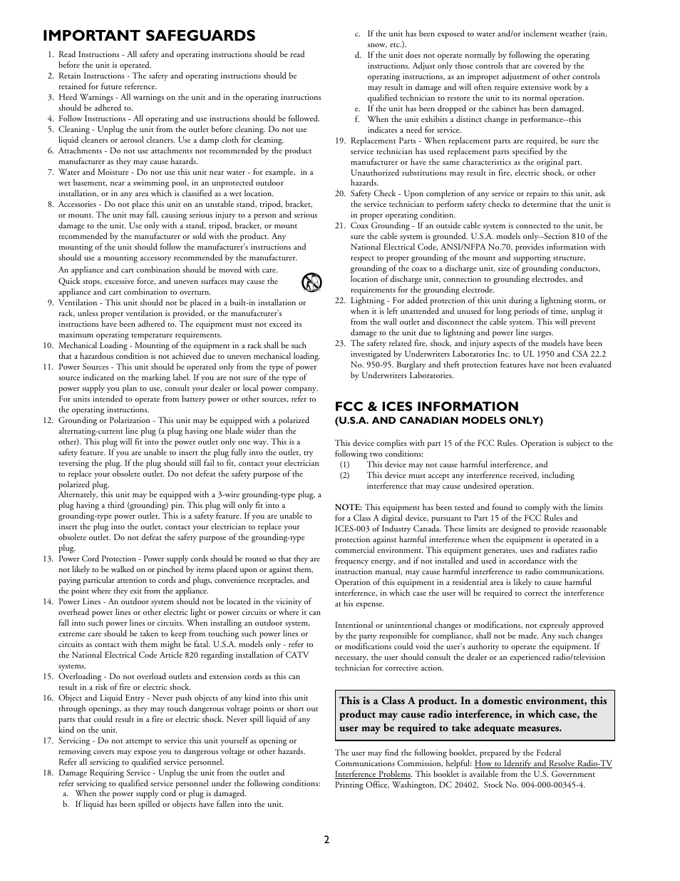 Important safeguards, Fcc & ices information | Philips Hi-Q Digital Video Recorders User Manual | Page 2 / 36