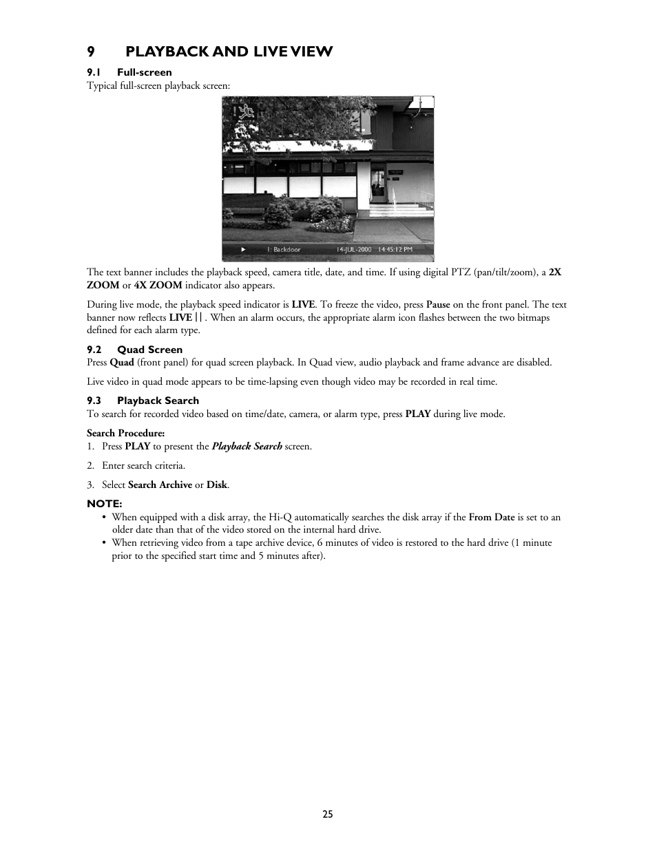9playback and live view | Philips Hi-Q Digital Video Recorders User Manual | Page 25 / 36