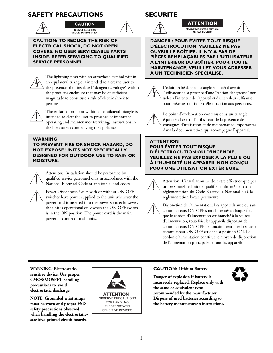 Safety precautions, Securite | Philips Hi-Q Digital Video Recorders User Manual | Page 3 / 36