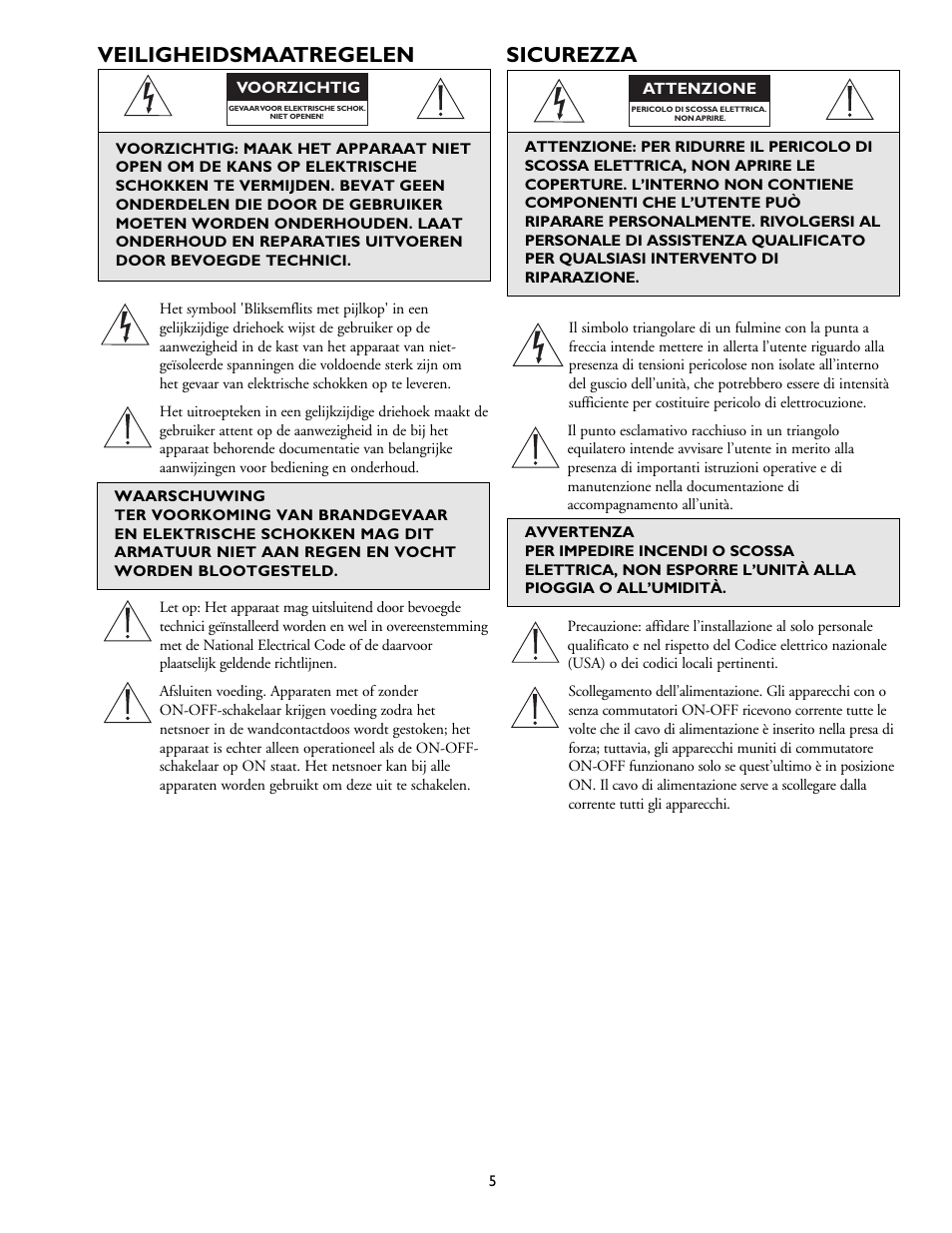 Veiligheidsmaatregelen, Sicurezza | Philips Hi-Q Digital Video Recorders User Manual | Page 5 / 36