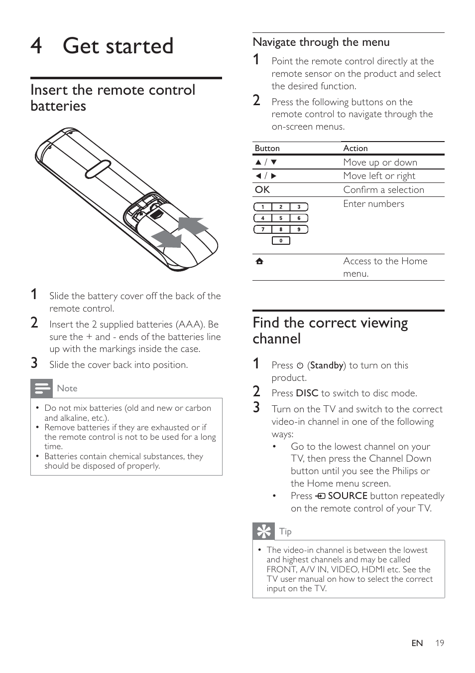 4 get started | Philips HTS7500 User Manual | Page 19 / 52