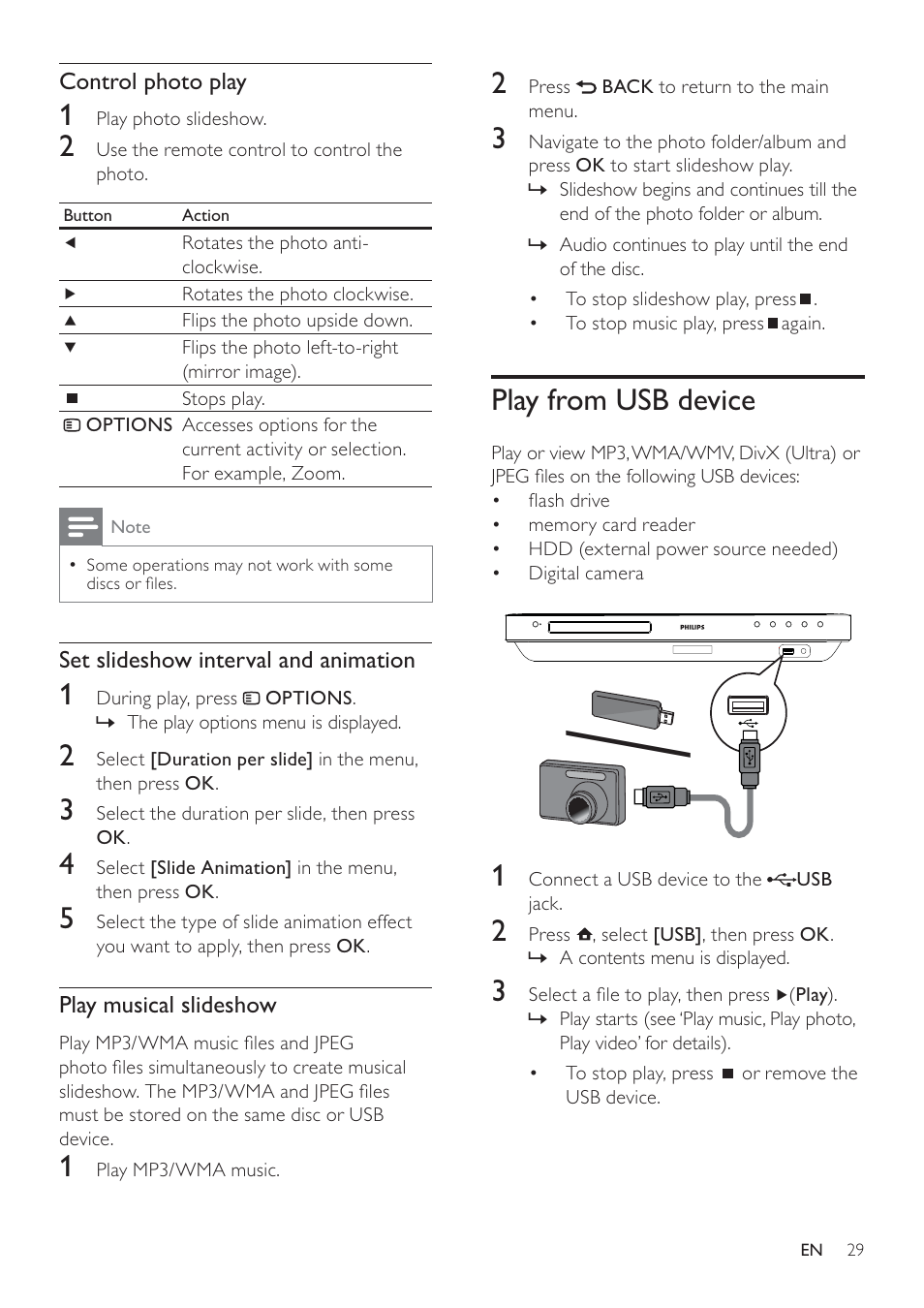 Play from usb device | Philips HTS7500 User Manual | Page 29 / 52