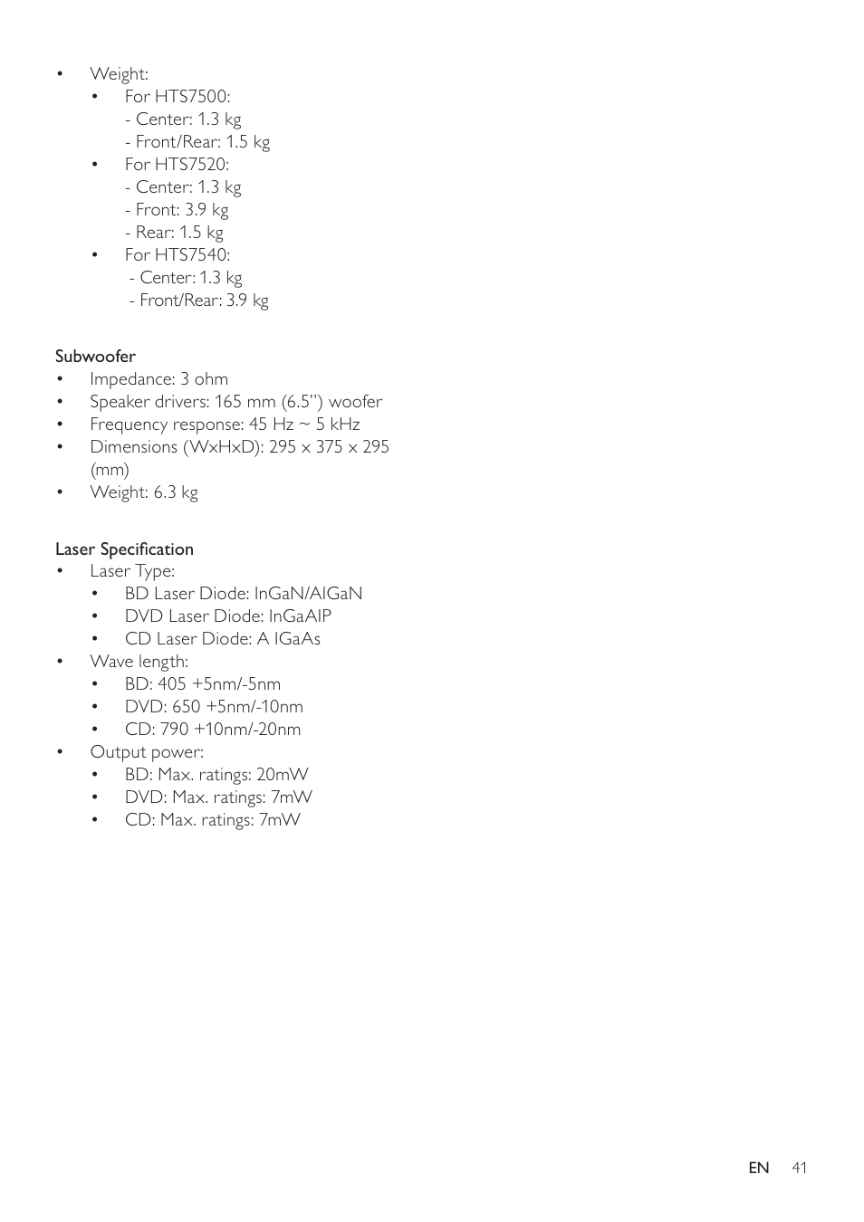 Philips HTS7500 User Manual | Page 41 / 52