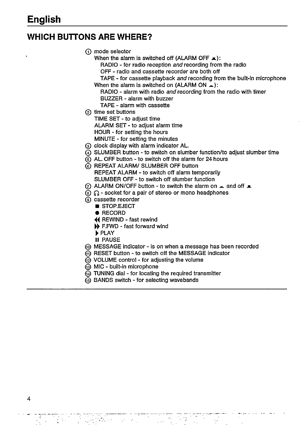 English, Which buttons are where | Philips AJ3802/05 User Manual | Page 4 / 16