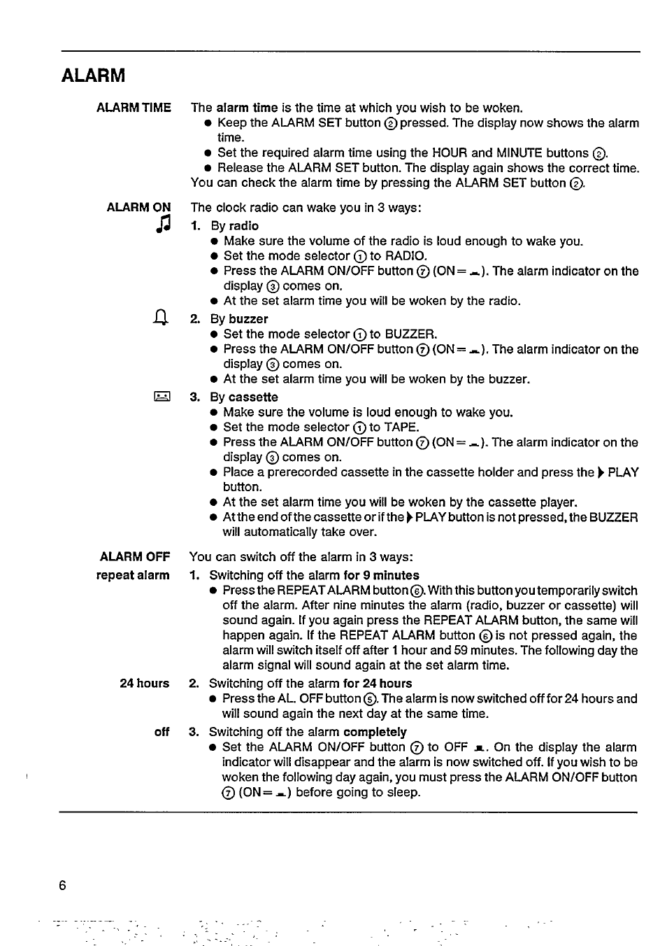 Alarm | Philips AJ3802/05 User Manual | Page 6 / 16