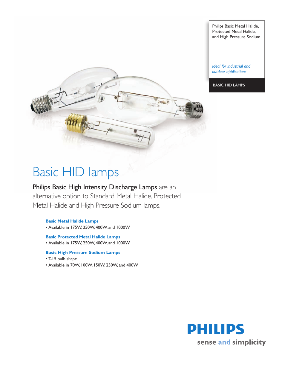 Philips Basic HID Lamp User Manual | 4 pages