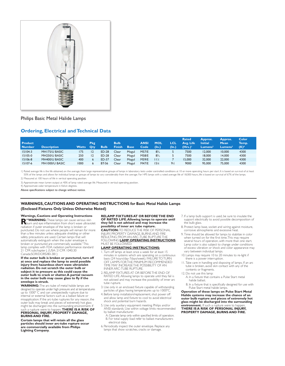 Philips Basic HID Lamp User Manual | Page 2 / 4