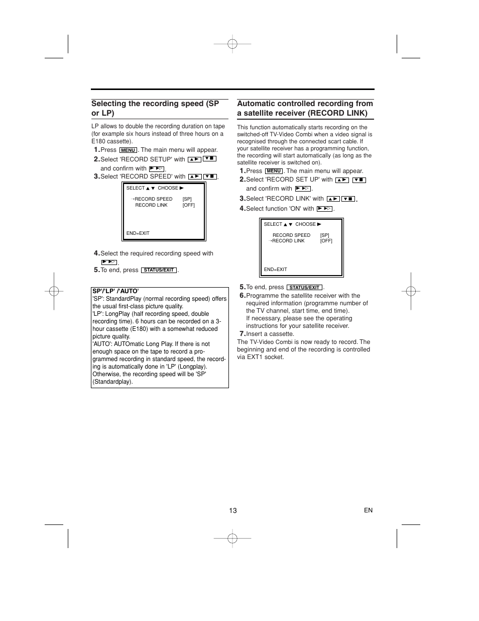 Selecting the recording speed (sp or lp) | Philips 14PV365/07 User Manual | Page 16 / 23