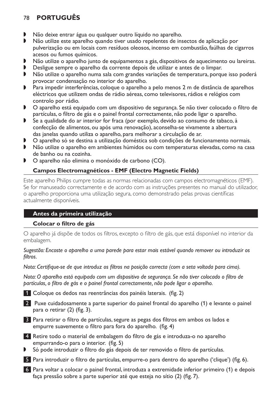 Antes da primeira utilização, Colocar o filtro de gás | Philips AC4054 User Manual | Page 78 / 100