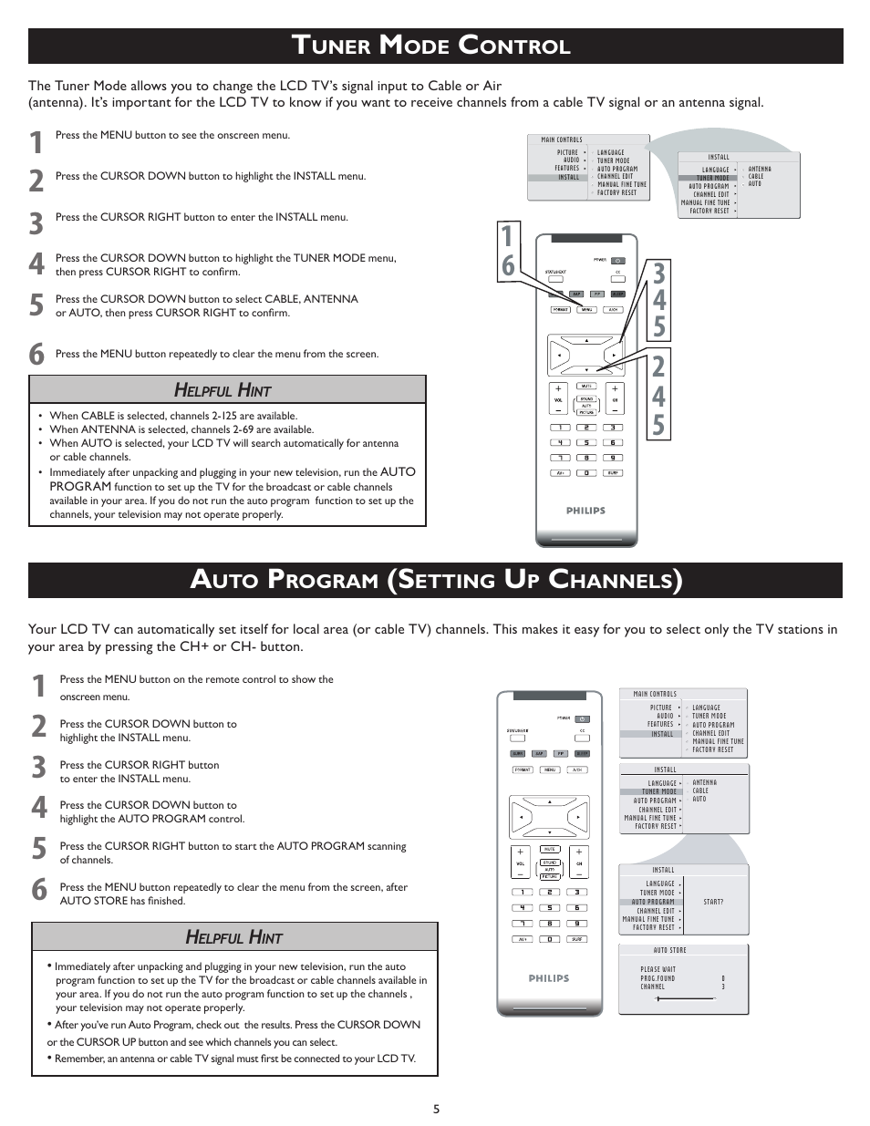 Uner, Ontrol, Rogram | Etting, Hannels | Philips 15PF5120/28B User Manual | Page 5 / 8