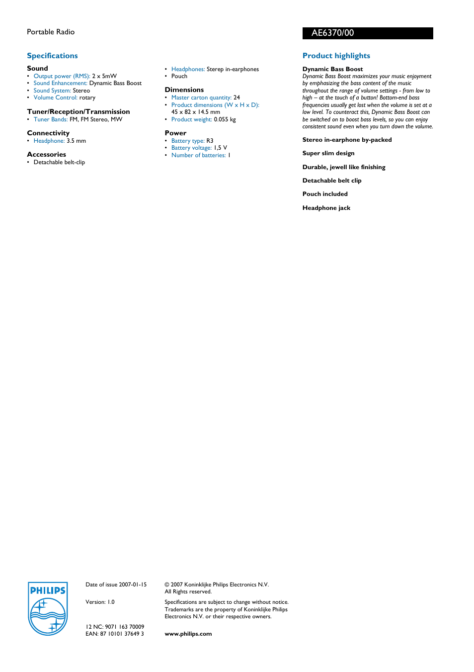 Philips AE6370/00 User Manual | Page 2 / 2