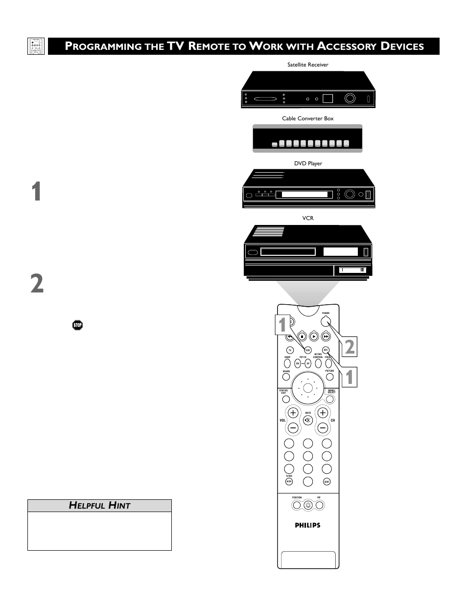 Tv r, Rogramming the, Emote to | Ork with, Ccessory, Evices | Philips 60PW9383 User Manual | Page 18 / 72