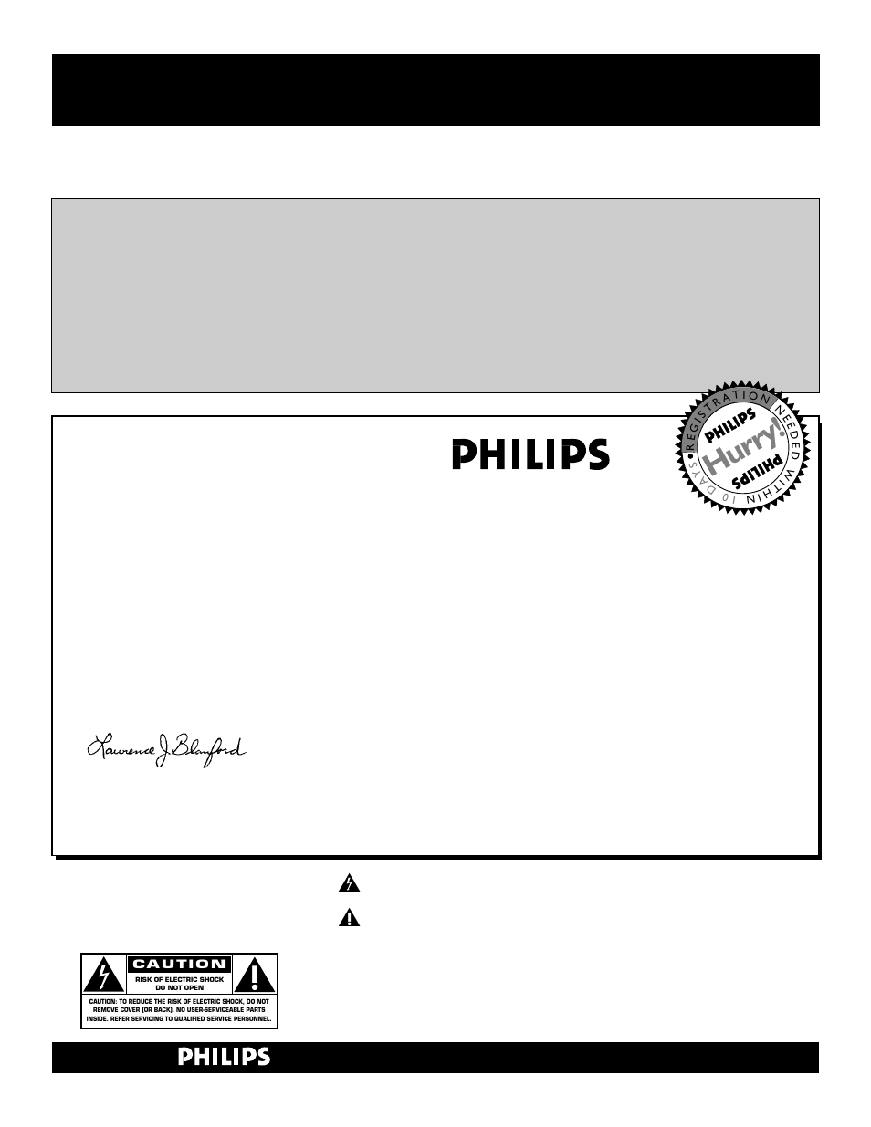 Safety, Warranty verification, Owner confirmation | Model registration, Hurry, Know these, Symbols | Philips 60PW9383 User Manual | Page 2 / 72