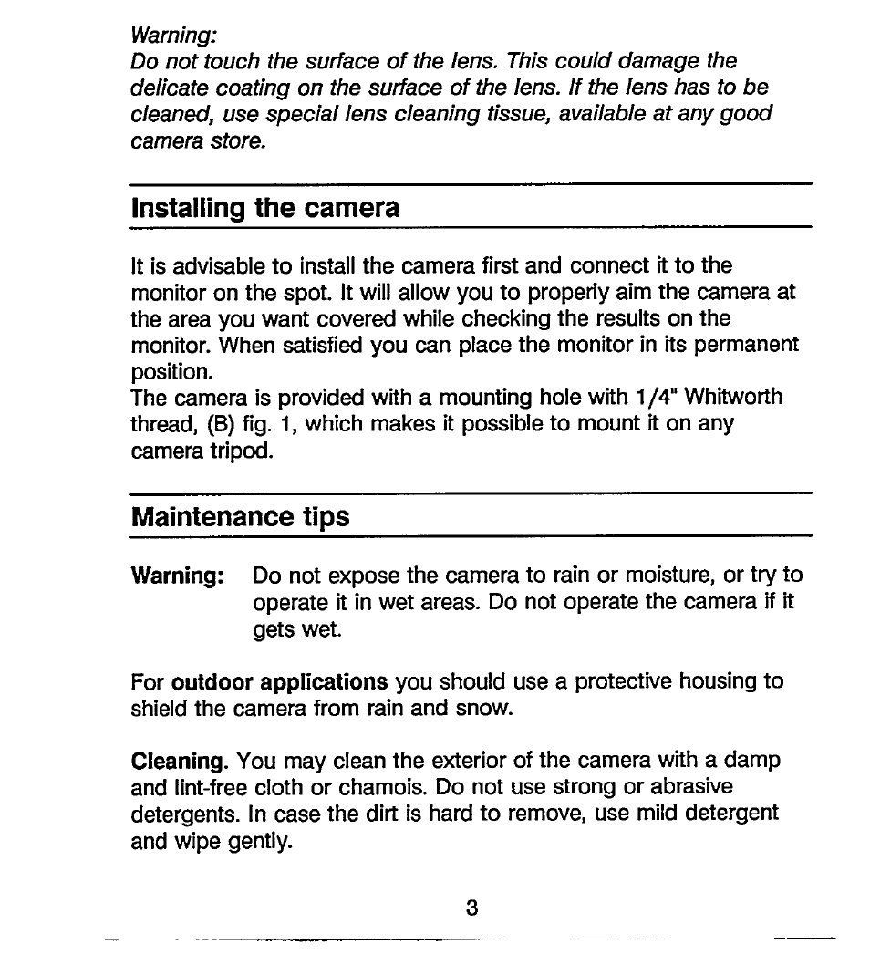 Installing the camera, Maintenance tips | Philips VCM 6110/00T User Manual | Page 6 / 10