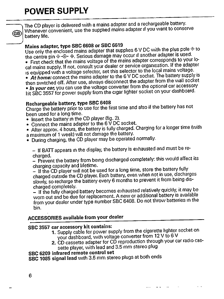 Power supply | Philips AZ6808/17 User Manual | Page 6 / 22