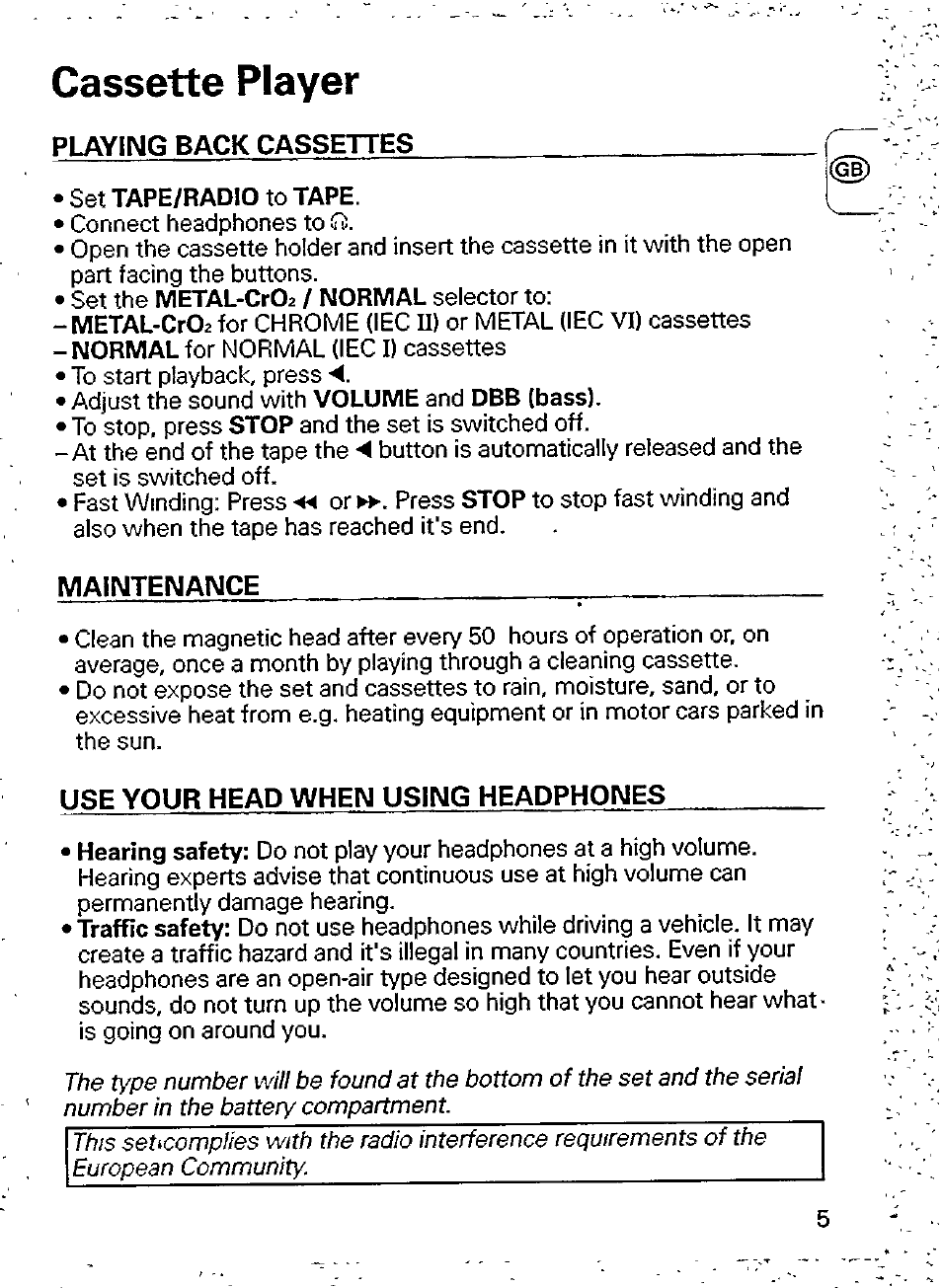 Cassette player | Philips AQ6524/00Z User Manual | Page 7 / 10