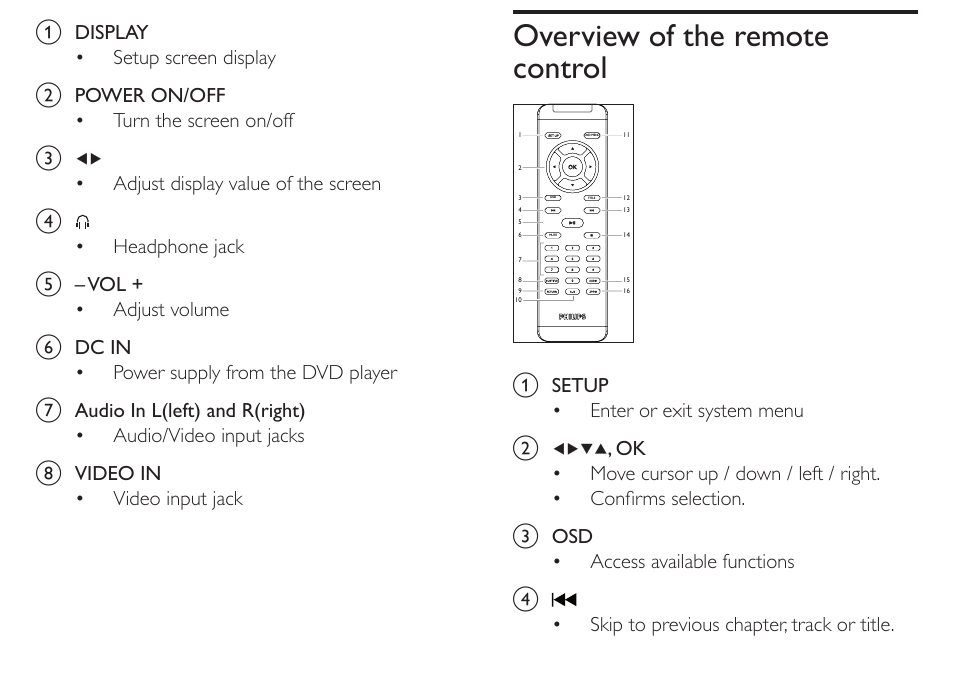 Overview of the remote control | Philips PET712/12 User Manual | Page 13 / 29