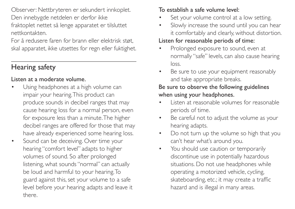 Hearing safety | Philips PET712/12 User Manual | Page 8 / 29