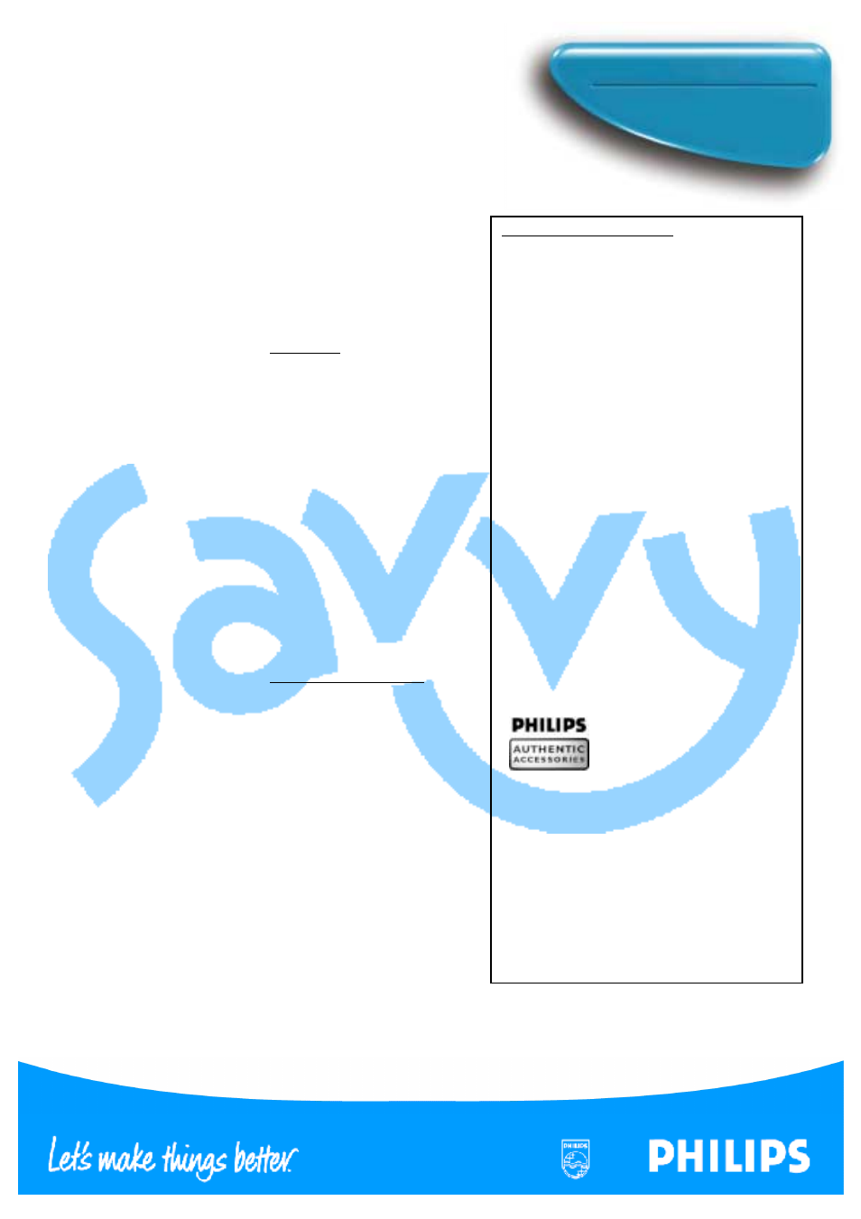 Savvy, The philips, Additional features and benefits | Gsm 900 mhz mobile phone, General information, Services, Operator features | Philips Savvy User Manual | Page 2 / 2