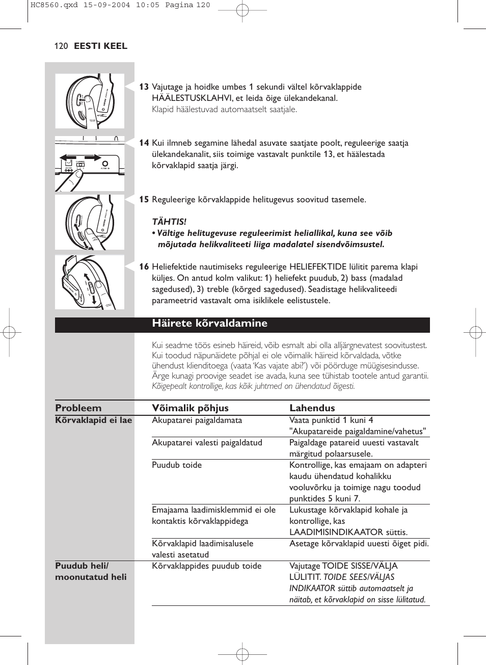 Häirete kõrvaldamine | Philips HC 8560 User Manual | Page 120 / 142