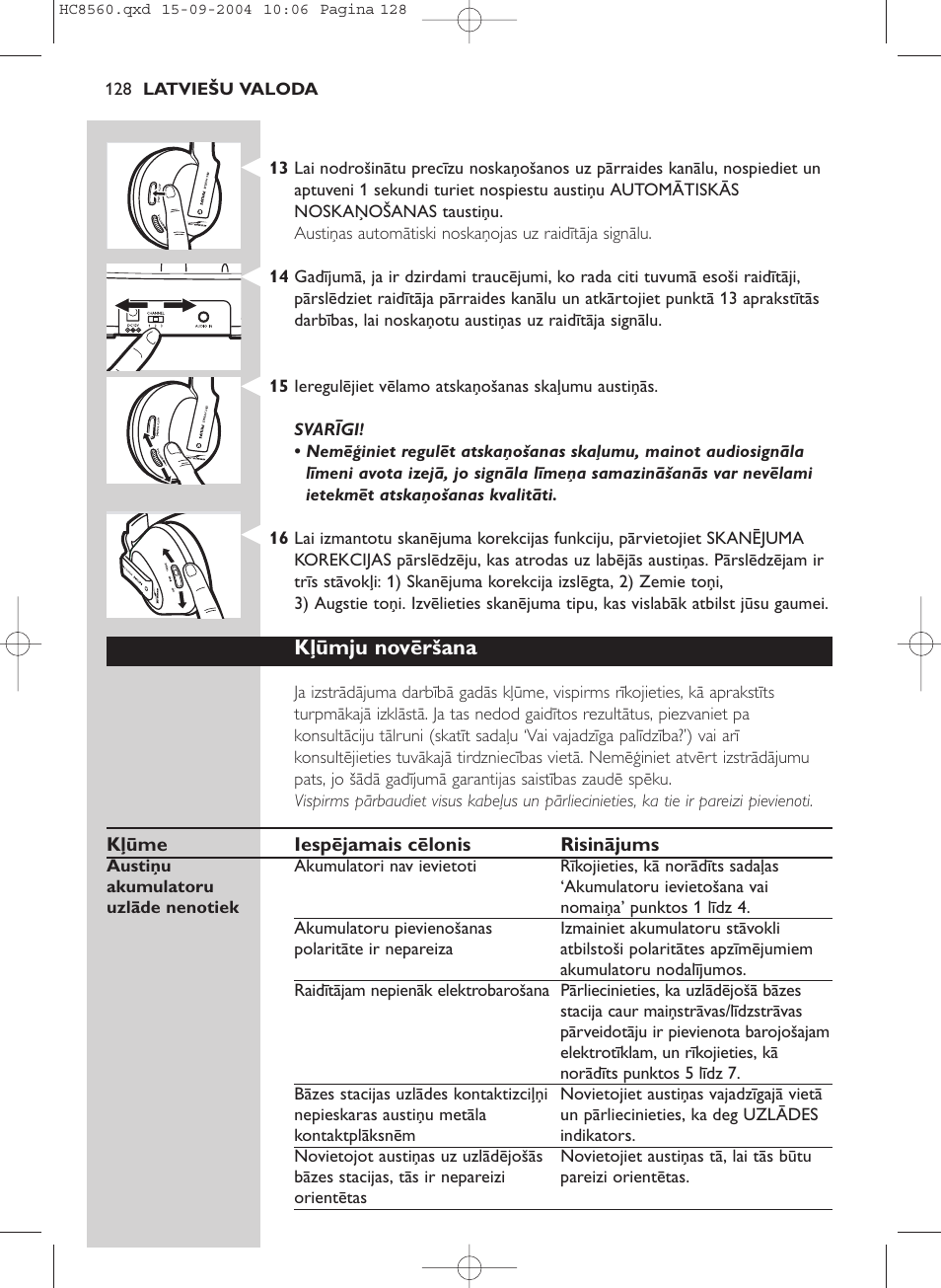 Kļūmju novēršana | Philips HC 8560 User Manual | Page 128 / 142