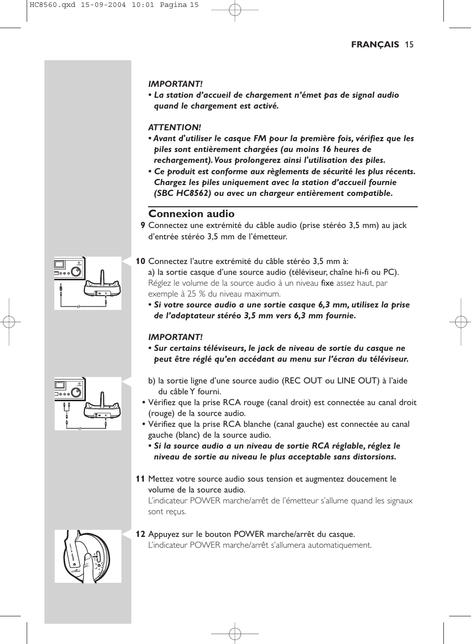 Connexion audio | Philips HC 8560 User Manual | Page 15 / 142