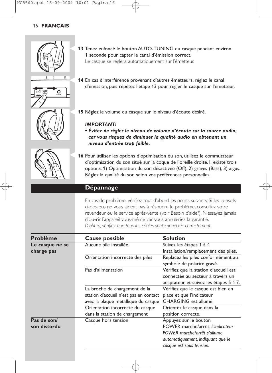 Dépannage | Philips HC 8560 User Manual | Page 16 / 142