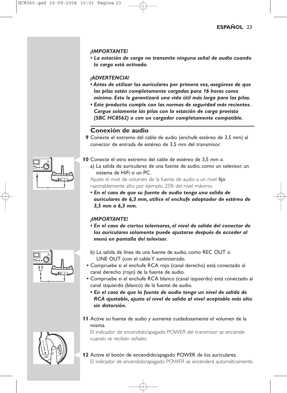 Conexión de audio | Philips HC 8560 User Manual | Page 23 / 142