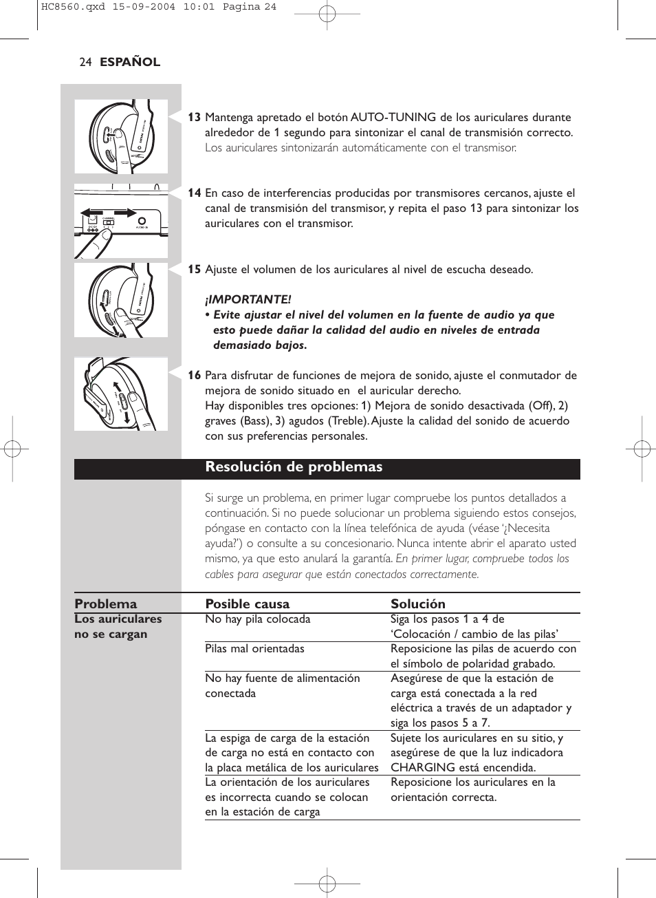 Resolución de problemas | Philips HC 8560 User Manual | Page 24 / 142