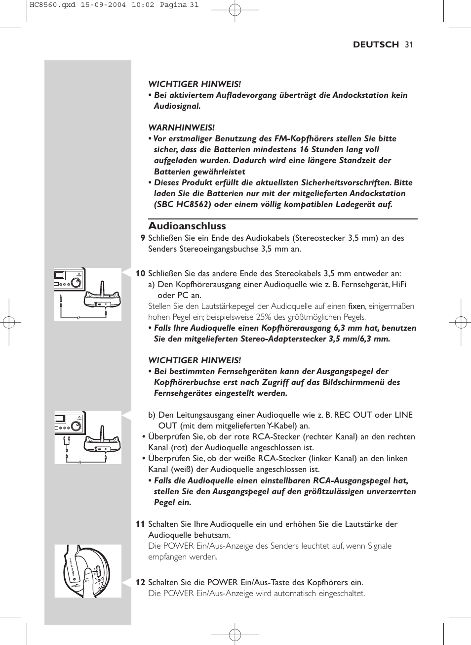 Audioanschluss | Philips HC 8560 User Manual | Page 31 / 142