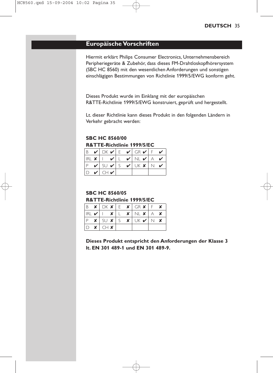 Europäische vorschriften | Philips HC 8560 User Manual | Page 35 / 142