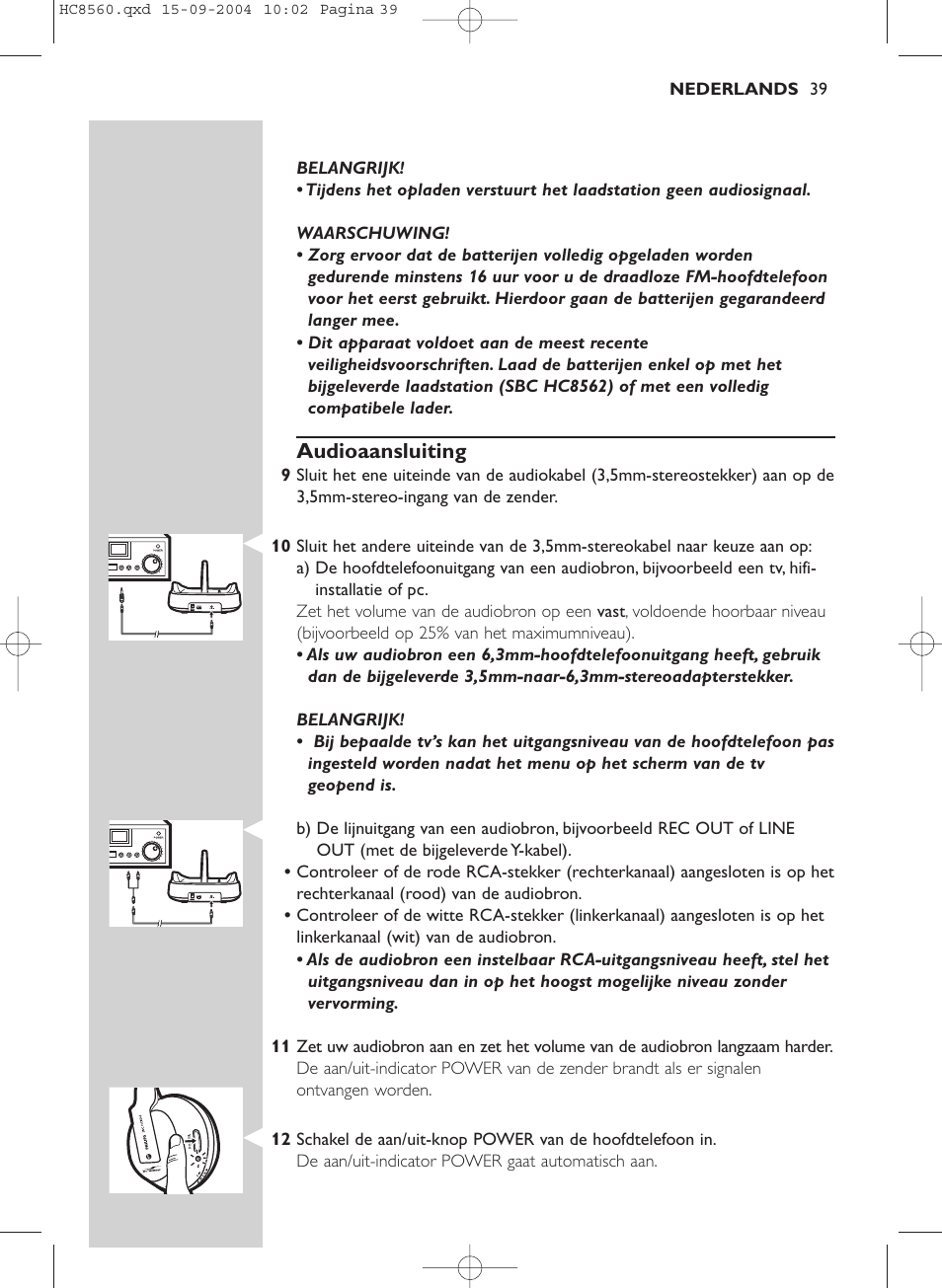 Audioaansluiting | Philips HC 8560 User Manual | Page 39 / 142