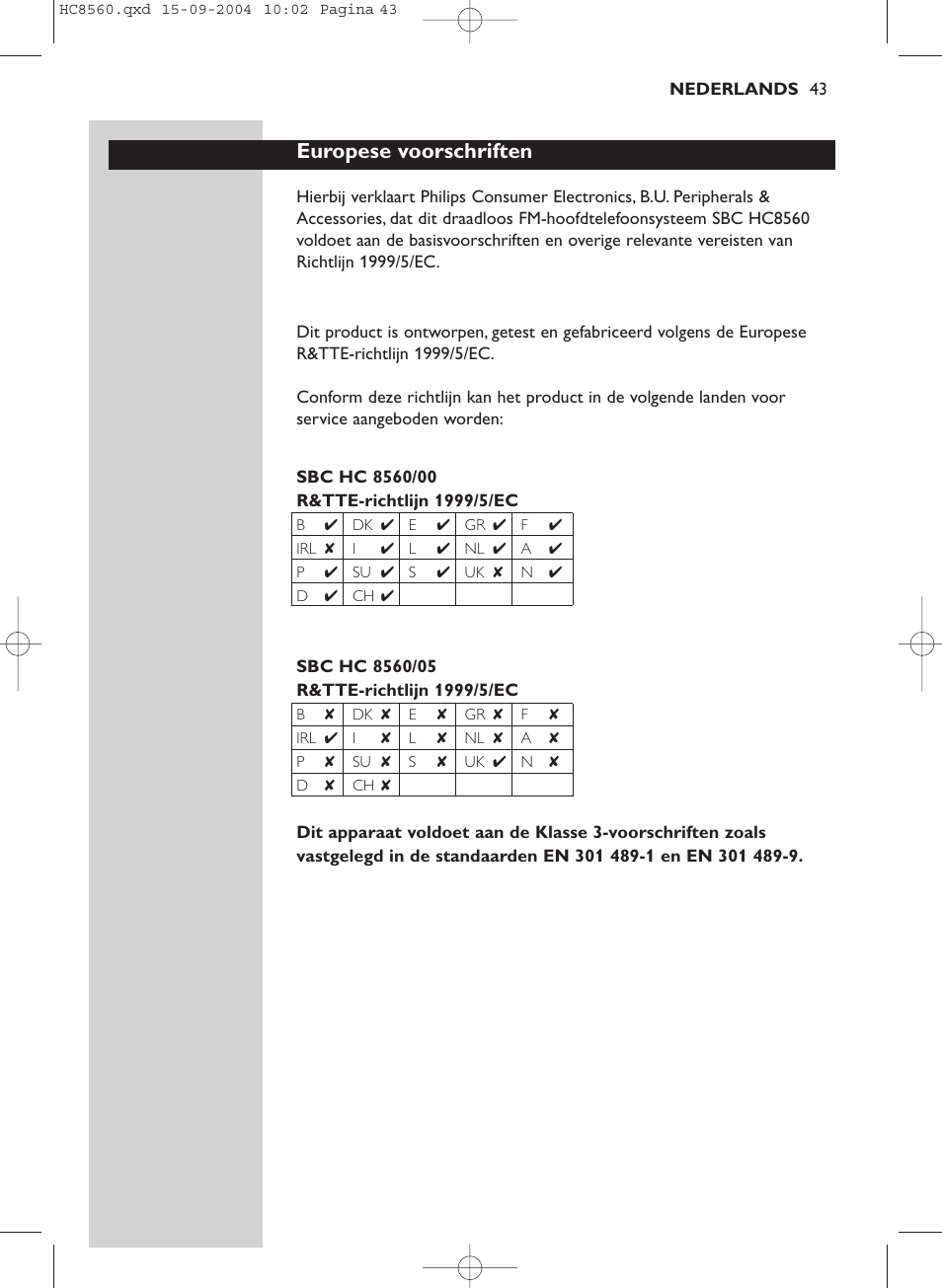 Europese voorschriften | Philips HC 8560 User Manual | Page 43 / 142