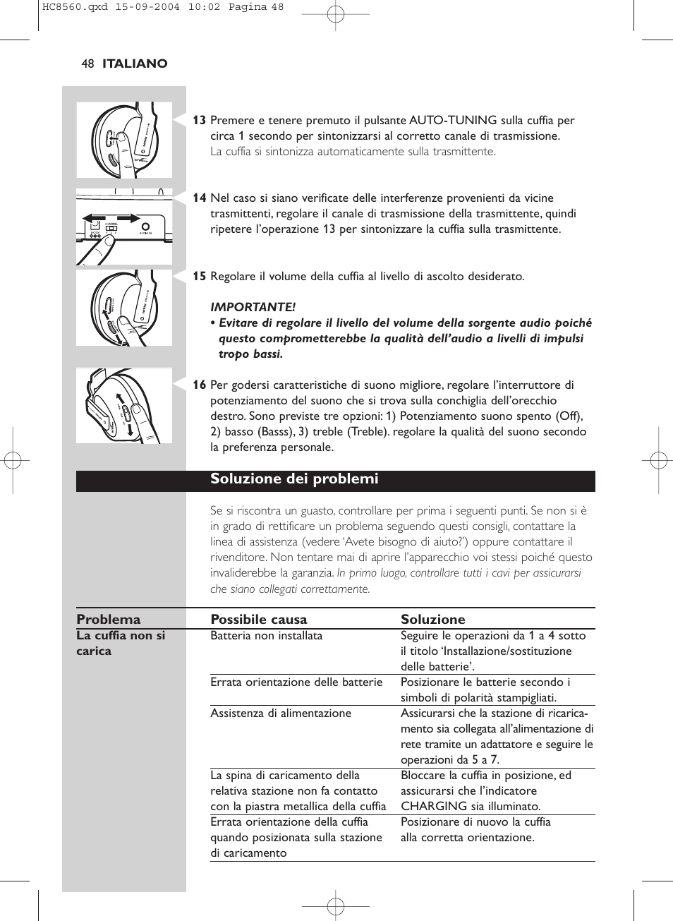 Soluzione dei problemi | Philips HC 8560 User Manual | Page 48 / 142