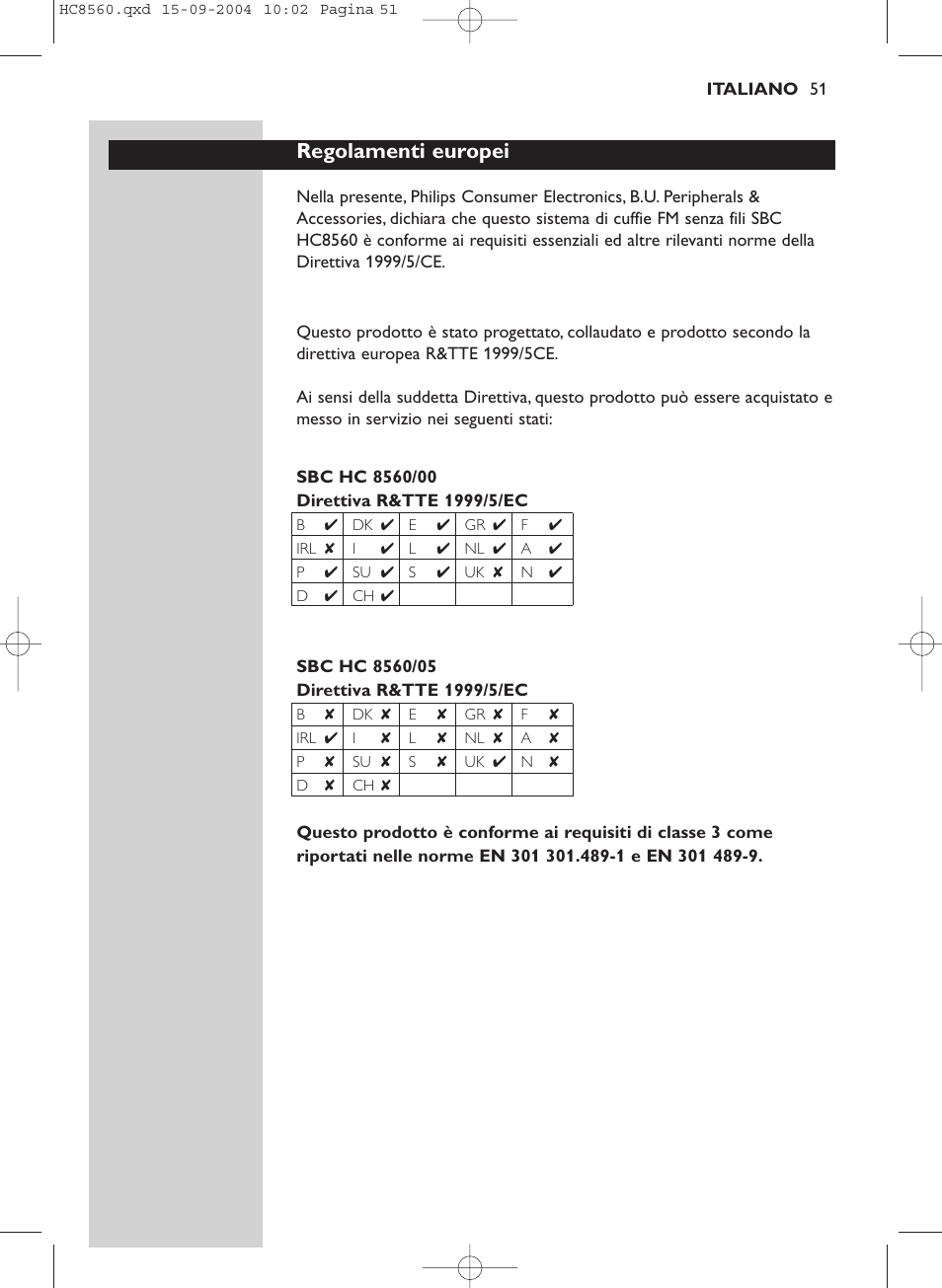 Regolamenti europei | Philips HC 8560 User Manual | Page 51 / 142