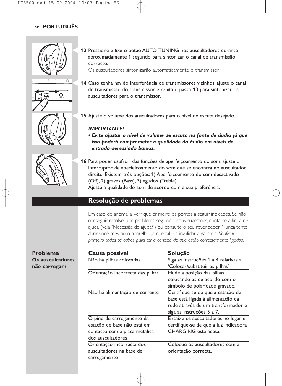 Resolução de problemas | Philips HC 8560 User Manual | Page 56 / 142