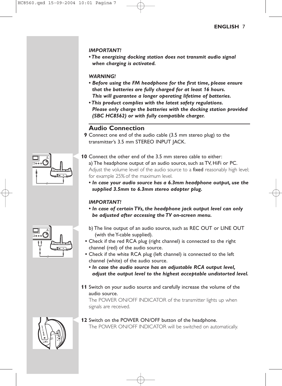 Audio connection | Philips HC 8560 User Manual | Page 7 / 142