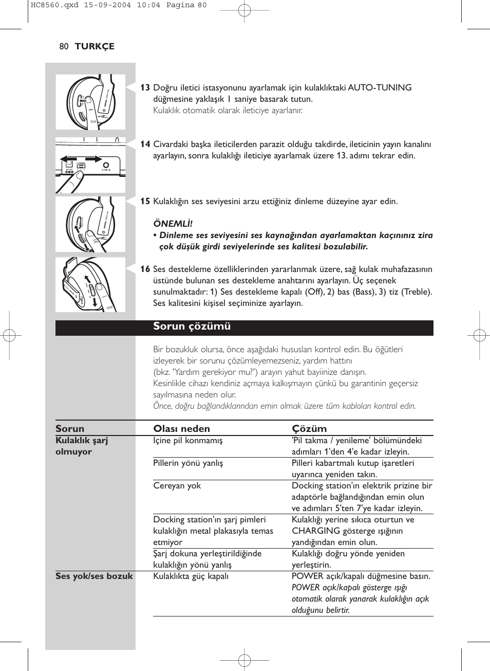 Sorun çözümü | Philips HC 8560 User Manual | Page 80 / 142