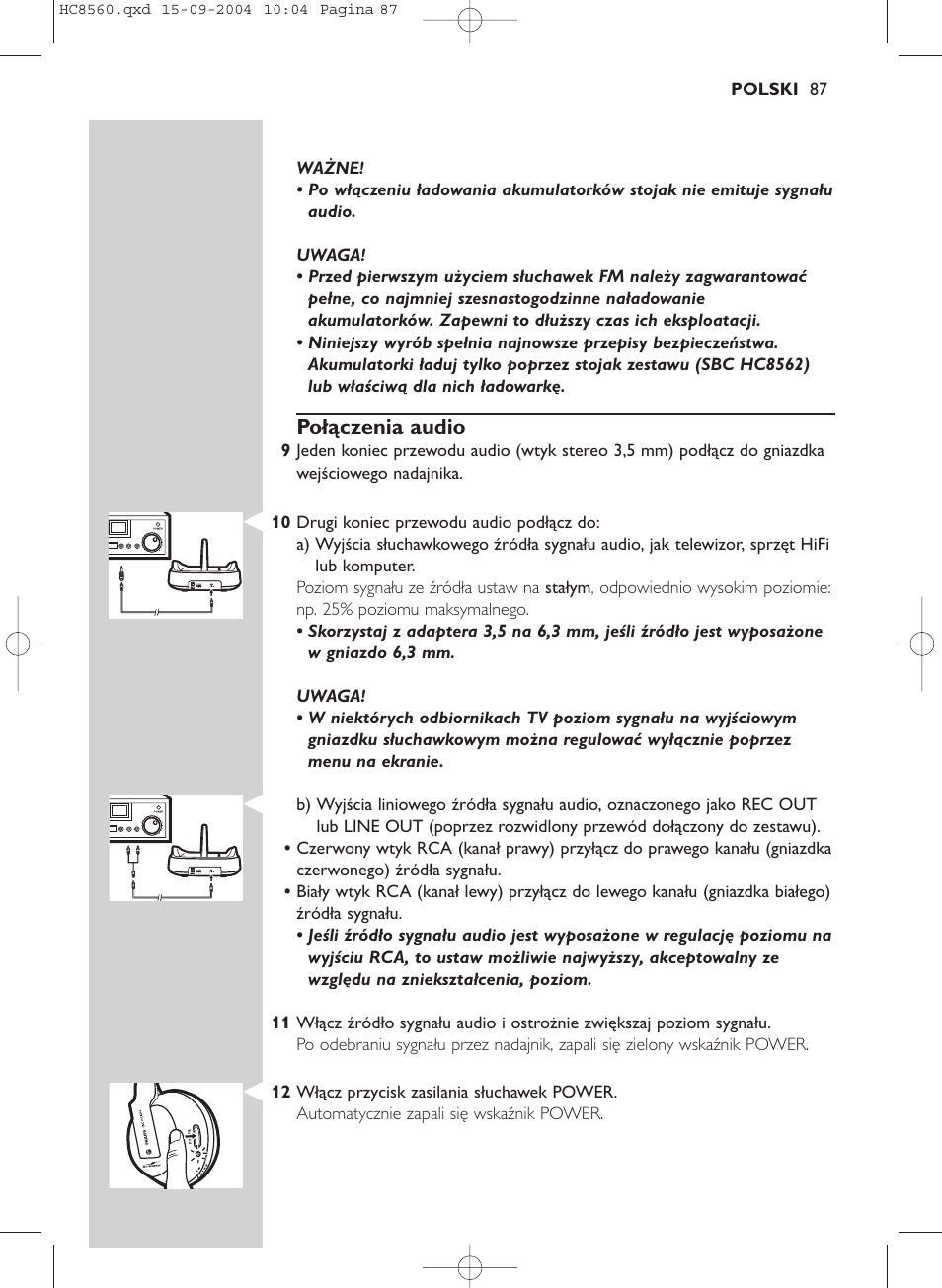 Połączenia audio | Philips HC 8560 User Manual | Page 87 / 142