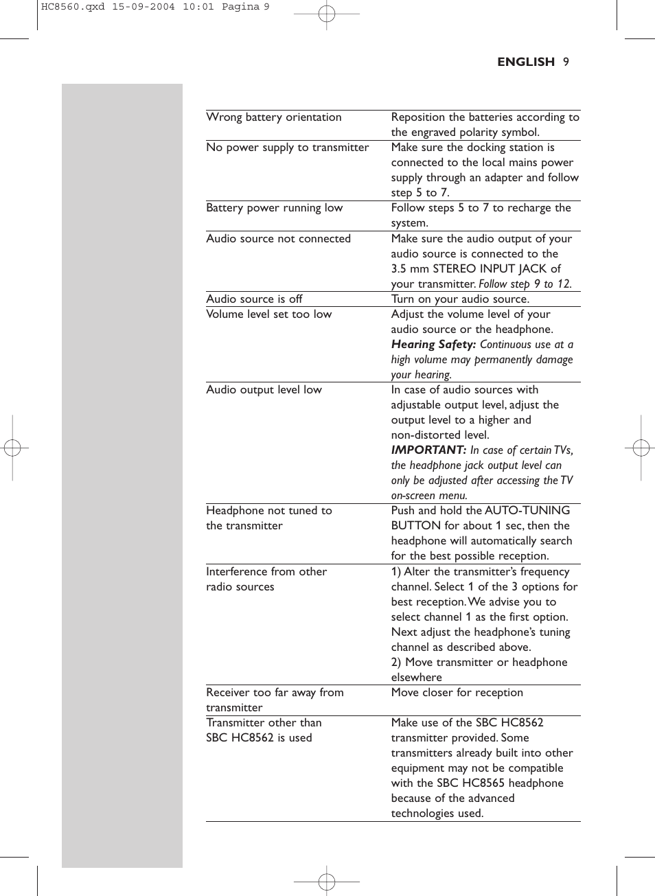 Philips HC 8560 User Manual | Page 9 / 142