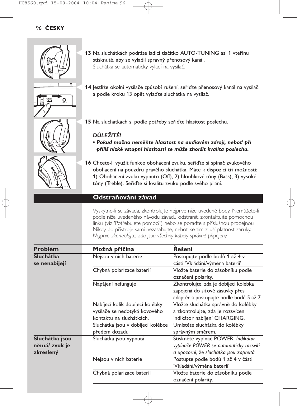 Odstraňování závad | Philips HC 8560 User Manual | Page 96 / 142