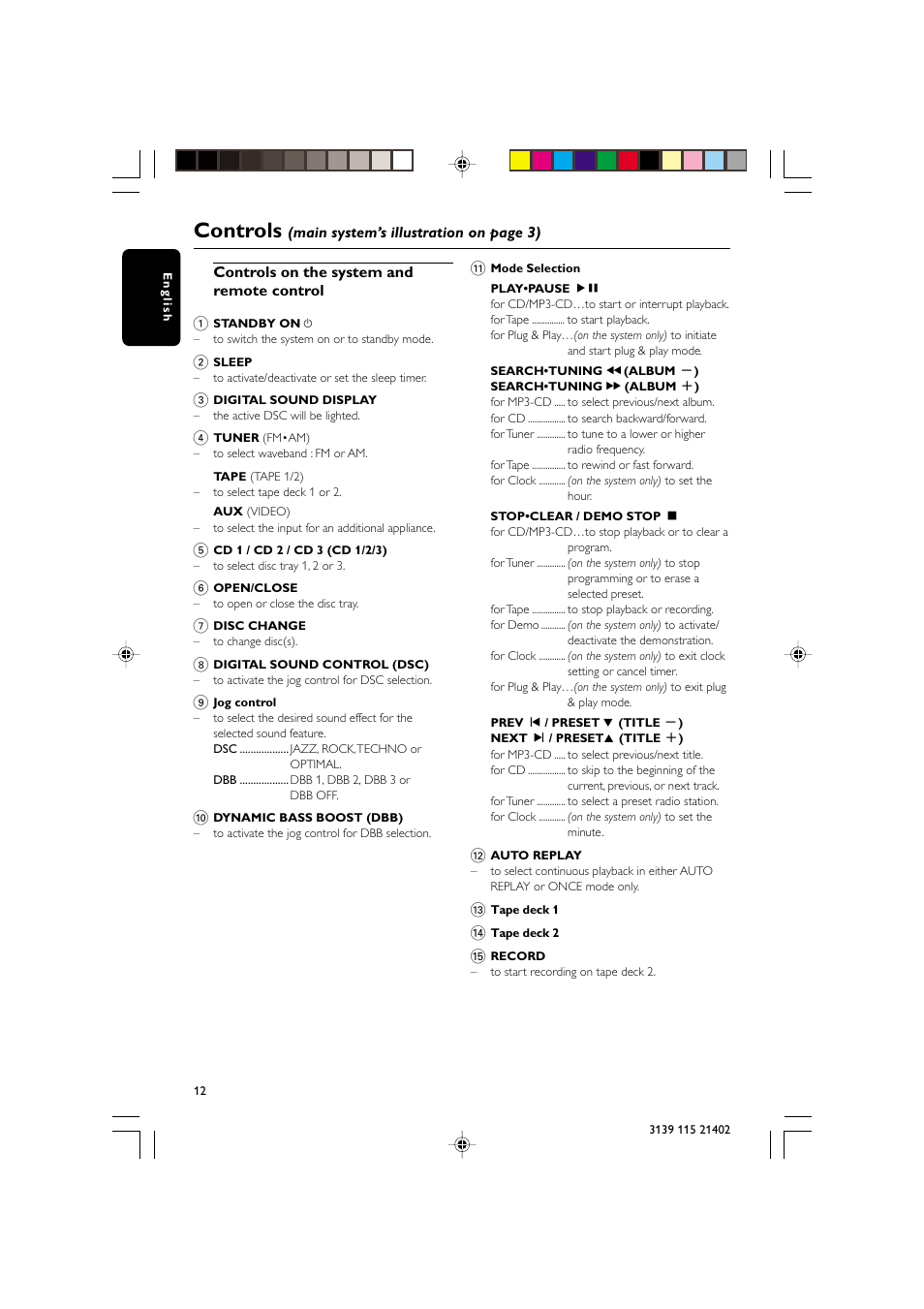 Controls | Philips FW-M355 User Manual | Page 12 / 31