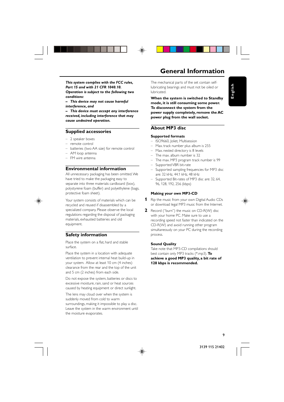 General information | Philips FW-M355 User Manual | Page 9 / 31